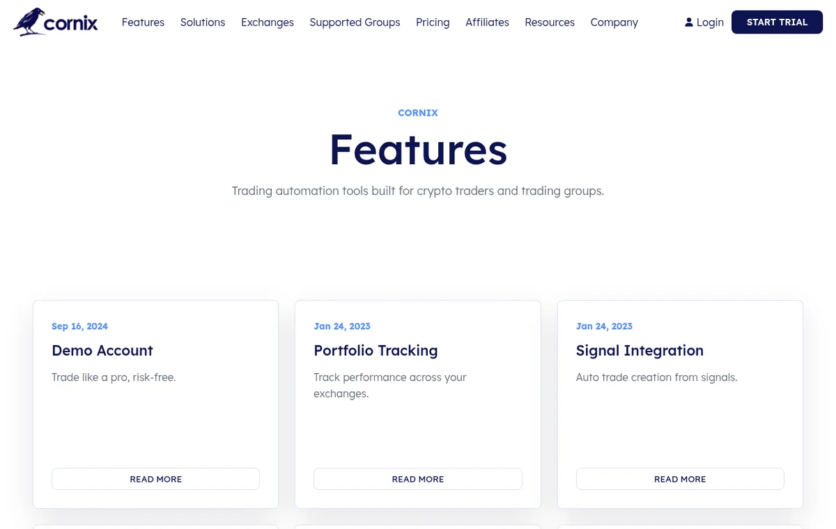 Cornix — официальный интерфейс, верхняя часть