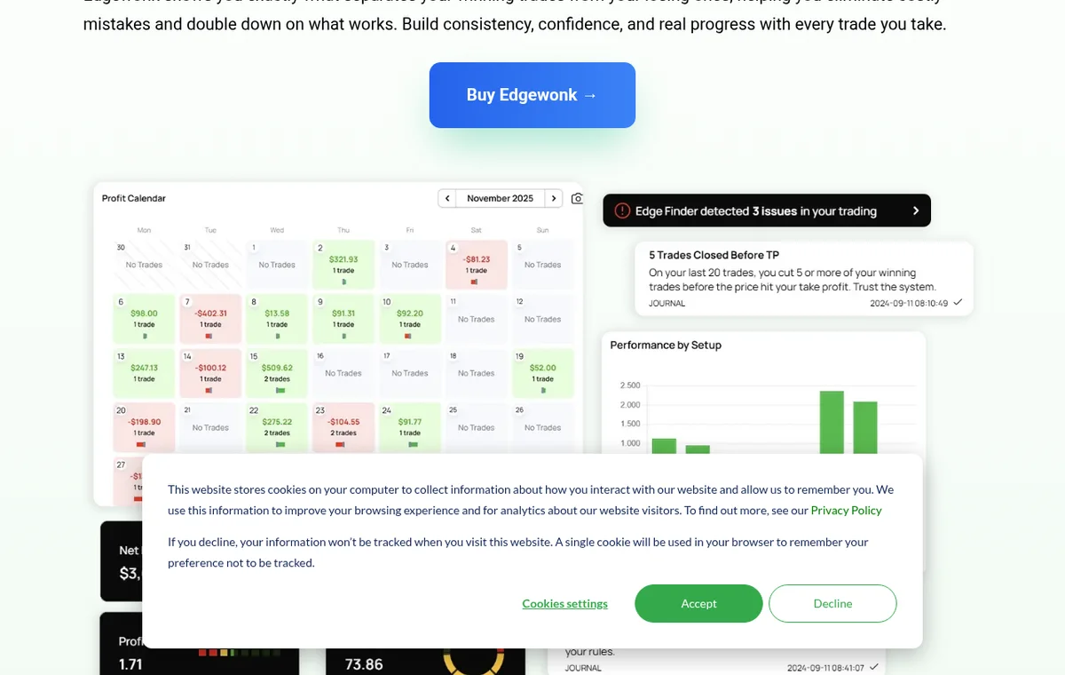 Edgewonk — официальный интерфейс, продолжение страницы
