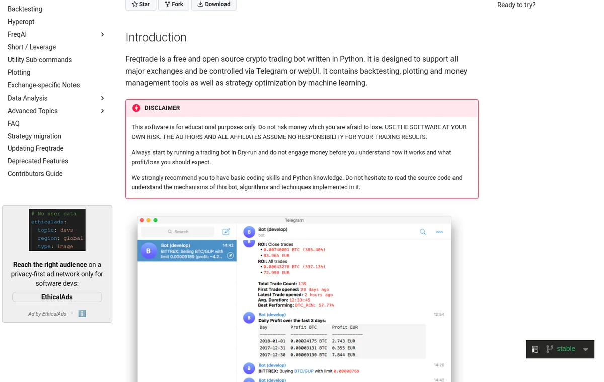 Freqtrade — официальный интерфейс, продолжение страницы