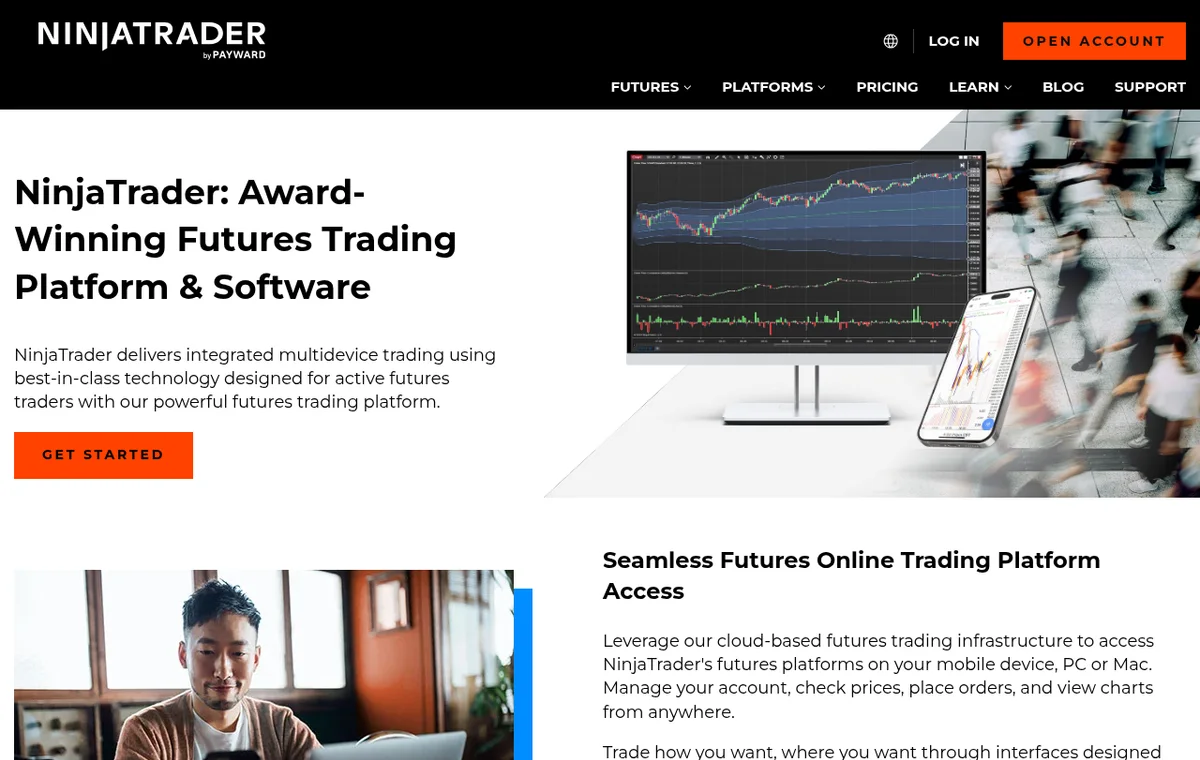 NinjaTrader — официальный интерфейс, верхняя часть