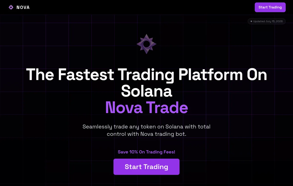 Nova Bot — официальный интерфейс, верхняя часть