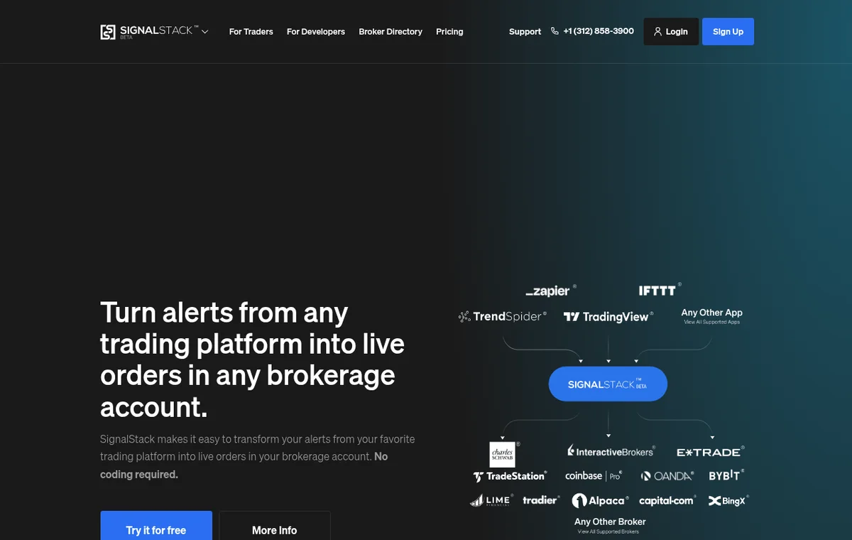 SignalStack — официальный интерфейс, верхняя часть