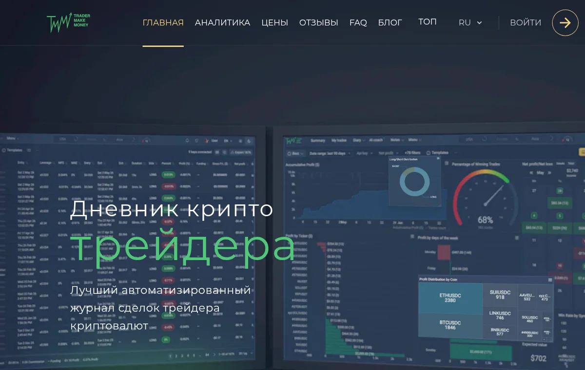 Trader Make Money — официальный интерфейс, верхняя часть