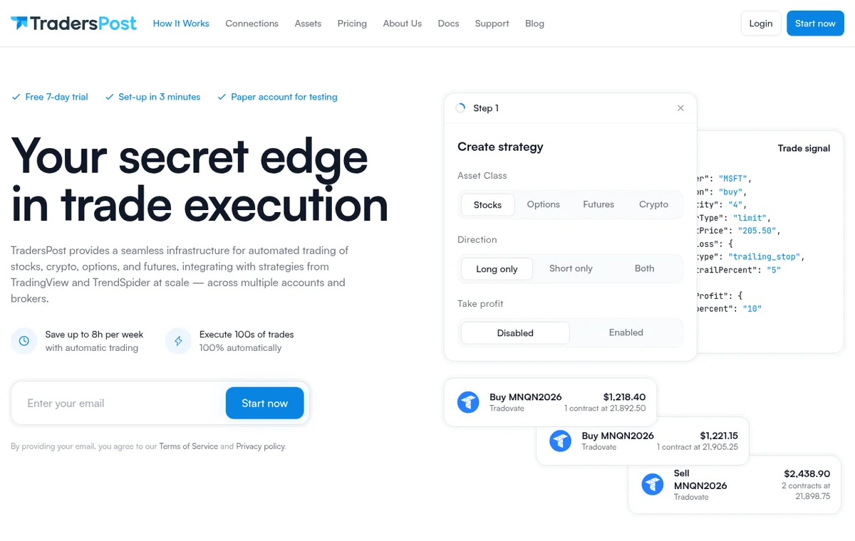 TradersPost — официальный интерфейс, верхняя часть