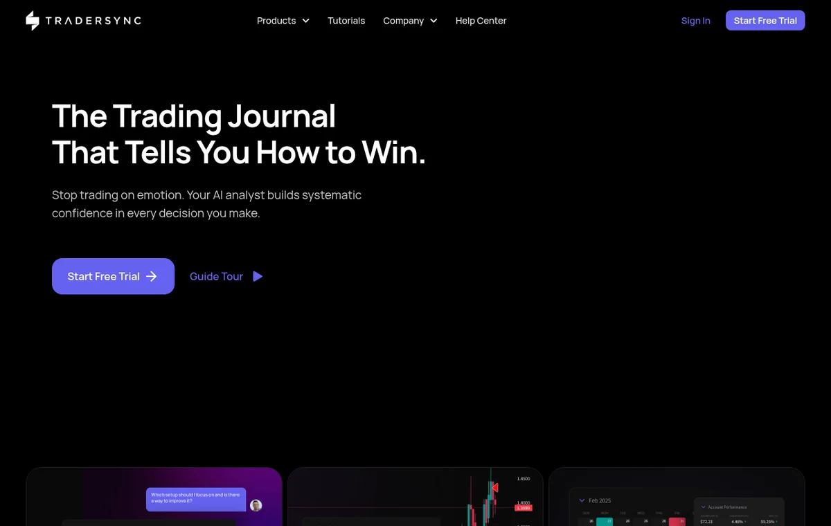 TraderSync — официальный интерфейс, верхняя часть