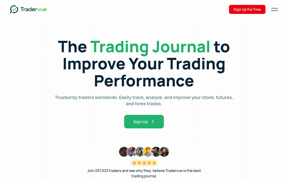Tradervue — официальный интерфейс, верхняя часть